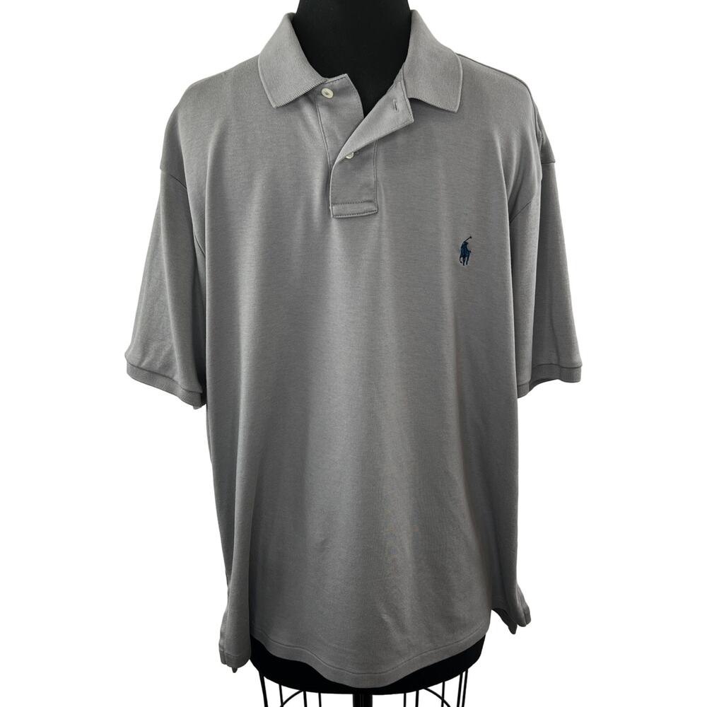 POLO Ralph Lauren Gray Custom Fit Men's Short Sleeve Polo Shirt Blue Pony XL
